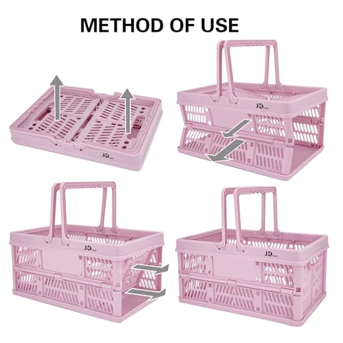Image of 20 Liter Folding Storage Basket, Collapsible Plastic Folding Box, Storage Crates for Home, Office, Garage (Pink)