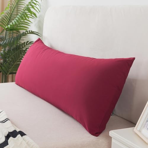 WhatsBedding Memory Foam Body Pillow with Breathable Zippered Cotton Cover, Full Body Pillow for Adults, Long Pillow for Sleeping, Firm Pillow Fluffy Supportive, Burgundy Red