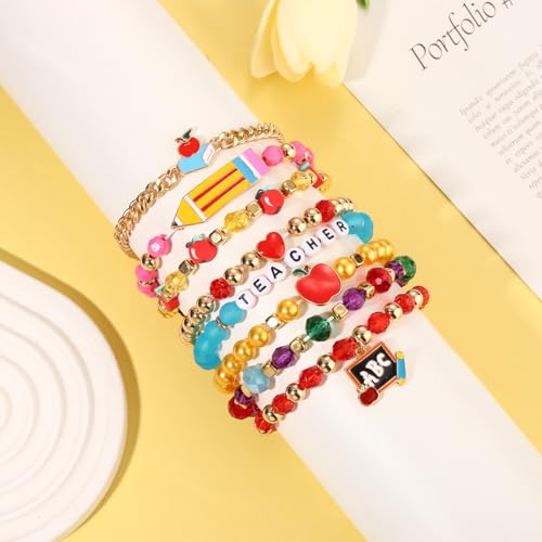 BVGA Teacher Bracelets for Women Pencil Book ABC Beaded Bracelets Teacher Appreciation Gifts Back to School Outfits Jewelry Accessories2