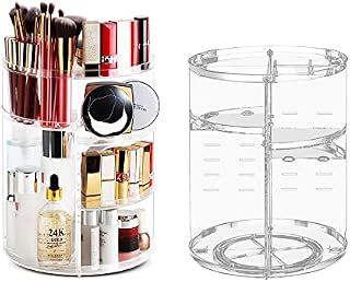 Rotating Makeup Organizer 360 Degree Spinning Adjustable Transparent Make Up Display Storage Holder Large Capacity Cosmetic Organiser for Dresser Bedroom Bathroom