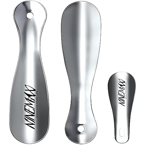 NINEMAX Metal Shoe Horn Small Shoehorn 3Pcs,19cm Mini Shoe Horns Lazy Shoe Helper for Men Women the Elderly Kids - 10cm Travel Shoehorns with Hook Cover
