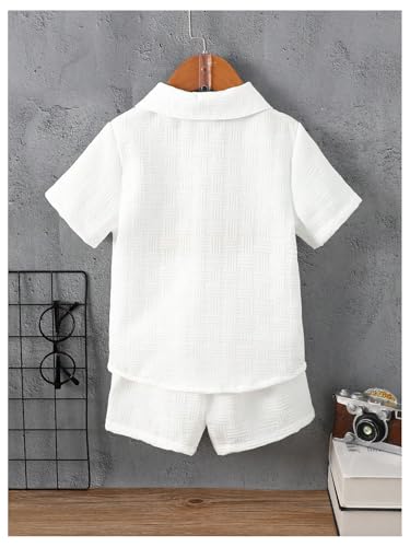 Image of RoseSeek Boy's 2 Piece Outfits Short Sleeve Collar Button Down Shirts and Shorts Set Vacation Outfits