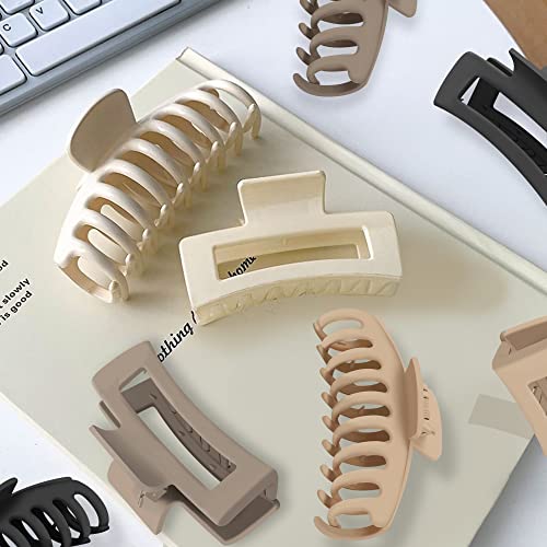 Hair Claw Clips For Thick Hair & Thin Hair, Large Hair Clips For Women & Girls, 8 Pcs 4.3 Inches Strong Big Hair Clip, Neutral Color Of Cream, Beige, Dark Brown, Black #TOP5
