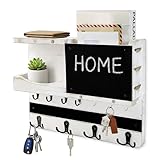 HEKOOLA Soporte para llaves de pared con estante y organizador de correo, estante de decoración del hogar (madera de pino