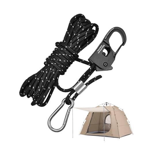 Cuerda para Exterior,Líneas Reflectantes De Nylon - 4 mm 4 m Cuerdas de para Tienda con Gancho | para Senderismo Refugio Mochilero Escalada Kayak Picnic Jardín Patio Toldo