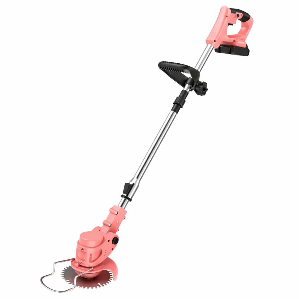 21V Cordless Strimmer, 700W Grass Trimmer with 2x 2000mAh Batteries, Lightweight Foldable Battery Strimmers Cordless with 26 Blades,90° Adjustable Head for Garden Lawn Weeding - Salmon Pink