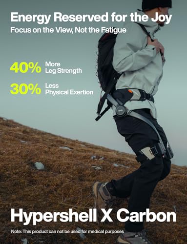Image of Hypershell X Carbon Exoskeleton, Leg Strength with 800 W Output, 17.5 km Battery Range, 10 Intelligent Modes, IP54 Waterproof for Daily and Outdoor Activities, Walking, Hiking, 2 Batteries, No Charger