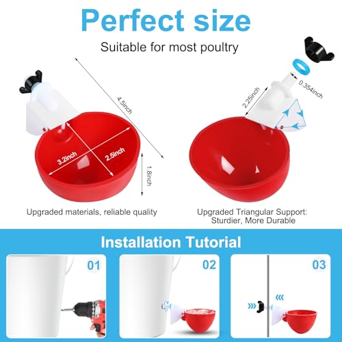 10PCS Chicken Waterer Cups, 3rd Generation DIY Large Automatic Chicken Water Feeder Cup, Tee Fittings Poultry Waterer, Suitable for Chicks, Turkeys, Ducks, Goose, Small Pets with Mounting Hole Opener