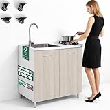 Shally Dogan Cucina Completa Monoblocco 80 x 60 x 85 cm, Piano Cottura a 2 Fuochi e Lavell...