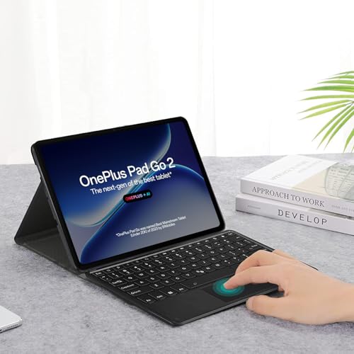 Image of HOM Tri-Fold 7-Colour Backlight Detachable Wireless Bluetooth Keyboard with Trackpad /Touchpad Tablet Cover Case for OnePlus Pad Go 2 Tablet 12.1-inch
