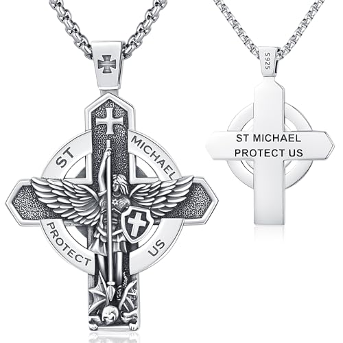 Aniu St Michael Necklace Saint Michael Pendant Sterling Silver Saint Michael Medal Jewelry for Men Women