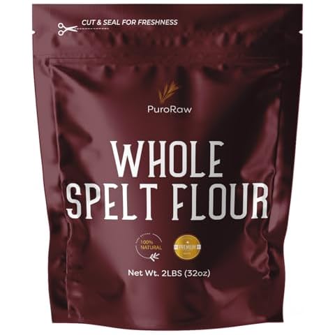 Spelt Flour, 2lbs, Whole Grain Spelt Wheat Flour, Wholemeal Spelt Flour, Whole Grain Spelt Flour Bulk, Whole Spelt Flour, All Natural, Non-GMO, Batch Tested, 2 Pounds, Product of Canada, by PuroRaw. Cover