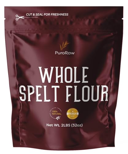 PuroRaw Spelt Flour, 2lbs, Whole Grain Spelt Wheat Flour, Wholemeal Spelt Flour, Whole Grain Spelt Flour Bulk, Whole Spelt Flour, All Natural, Non-GMO, Batch Tested, 2 Pounds, Product of Canada