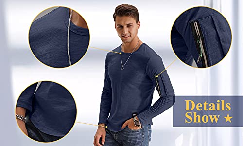 Kuyigo Fashion Mens T Shirt Muscle Gym Workout Athletic Shirt Cotton Tee With Zipper Pocket Black Medium #TOP5