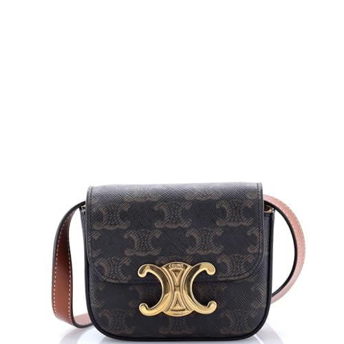 Celine, Pre-Loved Triomphe Shoulder Bag Triomphe Coated Canvas Mini, Black
