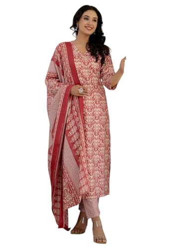 Ensemble kurta rose en viscose et rayonne ikat au fini soyeux raffiné