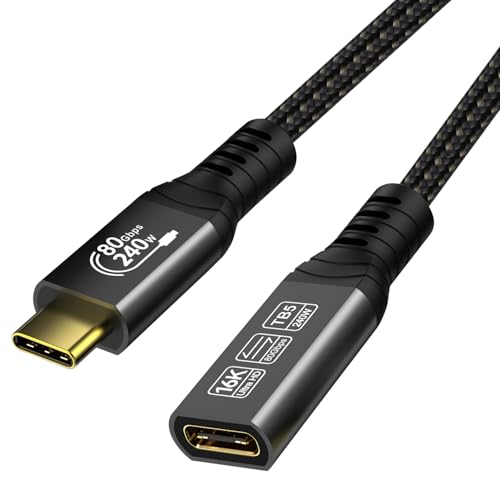 ConnBull USB C Extension Cable 80Gbps for Thunderbolt 5 Support 240W Charging and 16K/8K Display, Type C Extender Cord Male to Female Compatible with USBC Hub/iPhone16/MacBook/iPad, 0.5m