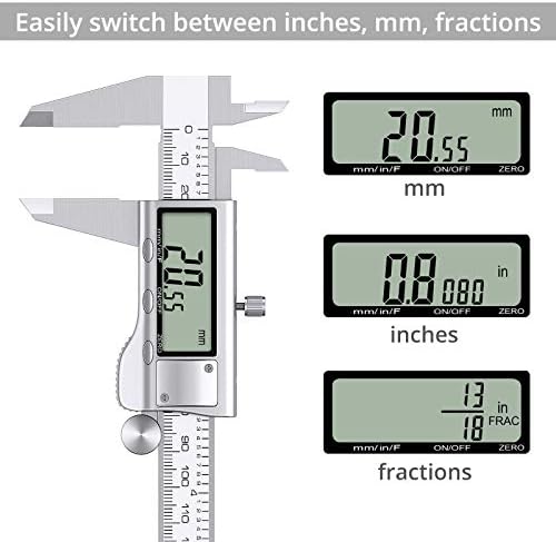 Proster Digital Vernier Caliper 8inch/200mm + 32 Feeler Gauges Dial Calipers Electronic Caliper Fractions/Inch/Metric Calipers Measuring Tool for Length Width Depth Inner/Outer Diameter