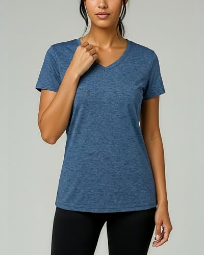 Image of Real Essentials 5 Pack: Women's Dry-Fit Short Sleeve V Neck T Shirt Workout Fitness Yoga Top Tee (Available in Plus Size)