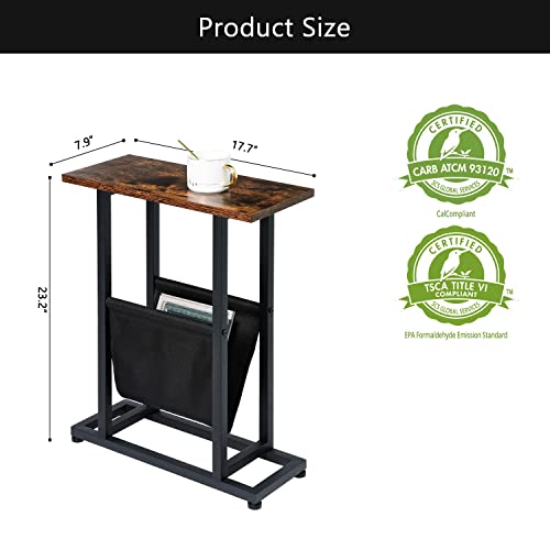 Lakemid Side Table With Storage Set Of 2 - Small Sofa Table Narrow End Table With Metal Frame For Living Room Bedroom Small Spaces (Rustic Brown) #TOP2