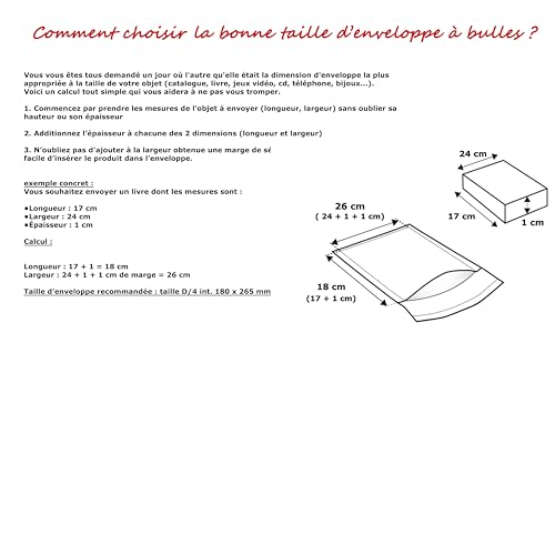 Jeco - Lot de 400 enveloppes à bulles d'air kraft taille D/4 int. 180 x 265 mm pochettes matelassées blanches d'expédition PRO – vue 3