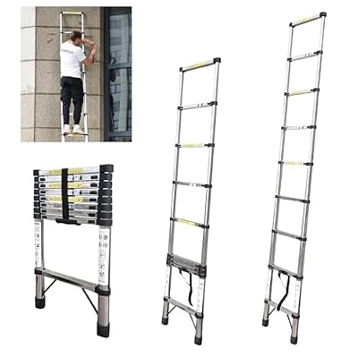 JADDUO Telescoping Ladder,8.5 FT Extension Ladder,Stainless Lightweight Telescopic Ladder with 2 Triangle Stabilizers, Telescoping Attic Ladder RV Ladders for Travel,Collapsible Ladders for Home