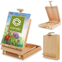 CONDA Premium Wooden Sketch Box Easel - Adjustable Tabletop Art Easel for Painting, Drawing & Sketching, Solid Beech Wood Design with Art Supply Storage, Ideal for Artists, Students & Beginners