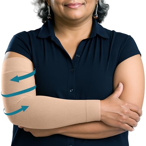 KEMFORD Compression Lymphedema Arm Sleeves for Women - 15-20 mmHg, 1 Pair, Beige, S/M - Medical Arm Brace for Swelling, Edema, Circulation