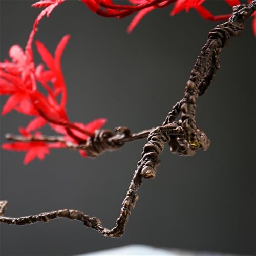 Árbol bonsái artificial de arce rojo con maceta para decoración de escritorio 4