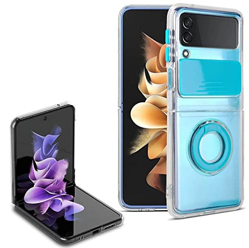 Coque Samsung Galaxy Z Flip4 en silicone souple bleu avec anneau de protection