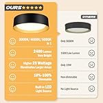BrightHome Flush Mount LED Ceiling Light, 13in 2400LM 25W, 3 Color (3000K, 4000K, 5000K) Dimmable Black Gold Modern Lamp for Bedroom, Bathroom, Hallway, Kitchen - Image 4