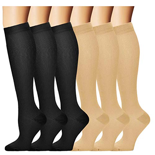 6 Pairs Compression Socks for Women&Men 20-30mmHg Medical Graduated Compression Stockings Best Fit for Nursing,Pregnancy,Travel,Flight,Nurses (Small/Medium)