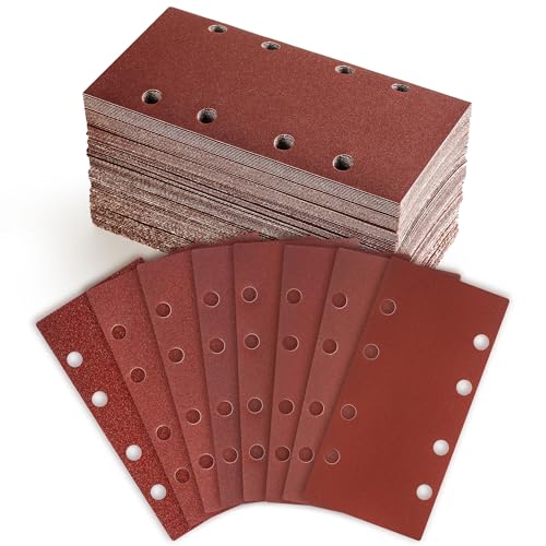 100-częściowy papier ścierny do szlifierek oscylacyjnych, 8 otworów 93 x 185 mm, zestaw arkuszy szlifierskich, ziarnistość 40/60/80/120/180/240/320/400