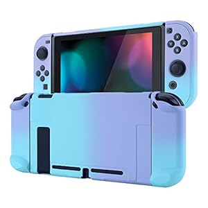eXtremeRate Schutzhülle für Nintendo Switch Konsole Joycon, Case Griff Tasche Zubehör für Joy Con Konsole,trennbare Schale,andockbare Hülle für Nintendo Switch(Schatten Violett Blau)