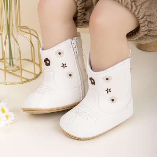 Image of Meckior Baby Girls Cowboy Tassel Boots Side Zipper Moccasins Soft Bottom Non-Slip Toddler Shoe