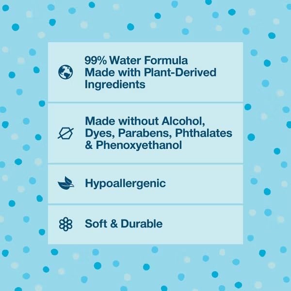 Miniatura 5 de Toallitas para bebés sin fragancia, fórmula de agua 99%, hipoalergénicas y sensibles  Sin alcohol, parabenos ni ftalatos  Paquete de 3 (216