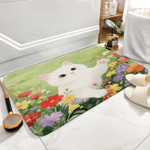 Tapetes de baño superabsorbentes y esponjosos con patrón de gato 6