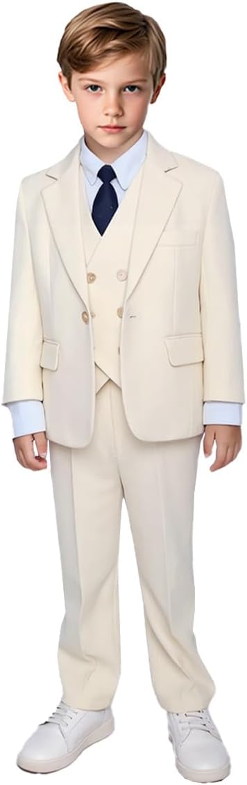 Mi Bo Tong Boy's 3 Piece Single Breasted Boys Tuxedo Suit Jacket Vest Pants for Toddler Teenage Boy Communion Wedding