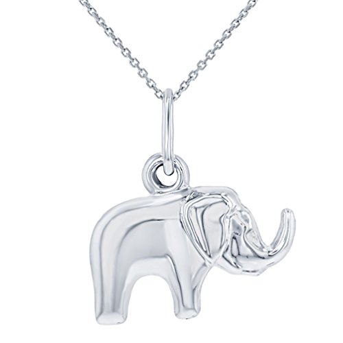 Jewelry America 14K White Gold Polished Elephant Good Luck Animal Pendant Necklace, 18"