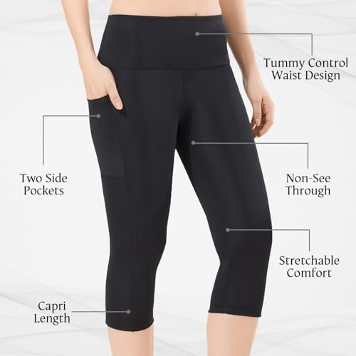 Image of TRASA Active 3 /4th Yoga Pants for Womens Gym High Waist with 2 Pockets, Tummy Control, Workout Pants 4 Way Stretch Yoga Capri - Available Sizes - S, M, L,XL, 2XL,3XL,4XL