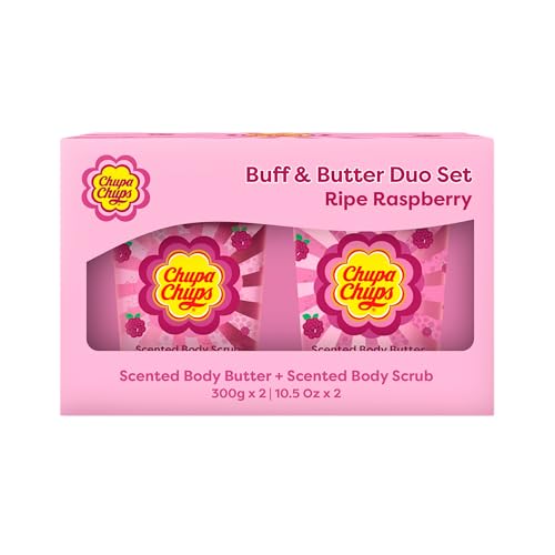 Chupa Chups Ripe Raspberry Buff and Butter Duo Gift Set (Body Scrub and Body Butter with Fruity Sweet Scent)