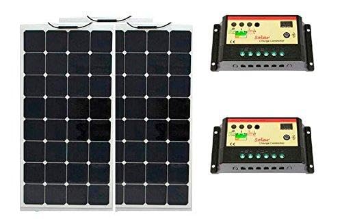 GOWE 300w solar system kits; monocystalline semi flexible solar panel 100W 3pcs; 2pcs 10A 12V/24V Auto solar charge controller color:black solor panel
