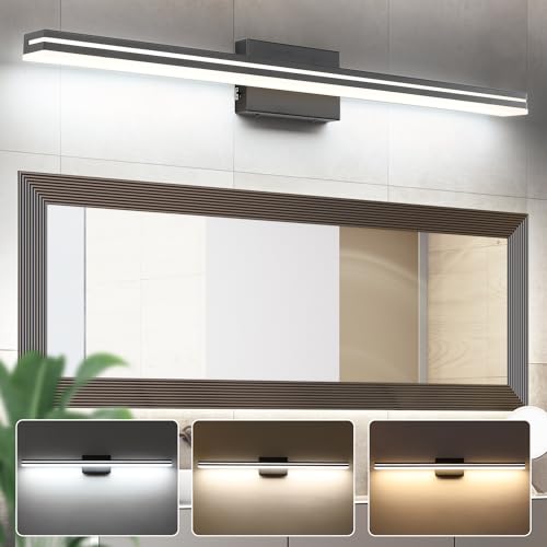 Image of SineRise LED Modern Bathroom Vanity Light Bar (40-Inch, 3000K /4000K /6000K), Matte Black Dimmable Modern Acrylic Bathroom Wall Lighting Fixtures Over Mirror