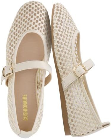 CUSHIONAIRE Gracie Mesh Mary Jane Flats for Women, Breathable Bal...