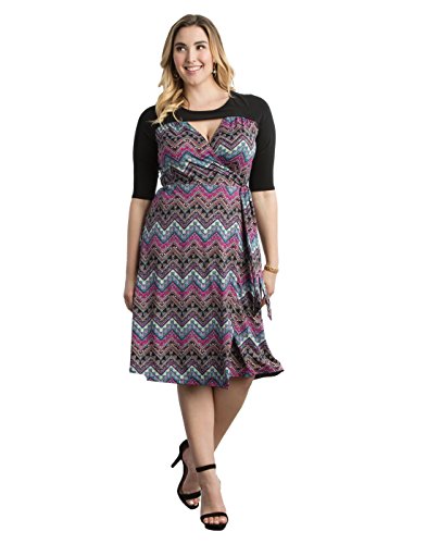 Kiyonna Women's Plus Size Winsome Wrap Dress 2X Pink Aztec Print