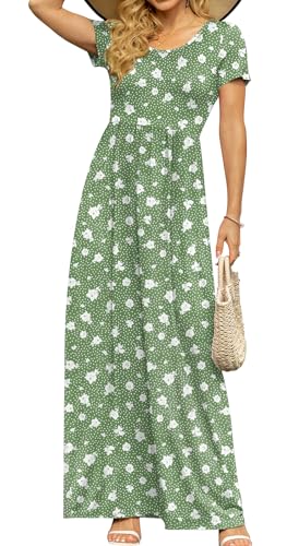 Image of DB MOON Womens 2026 Summer Maxi Dresses Casual Short Sleeve Empire Waist Spring Long Dress with Pockets