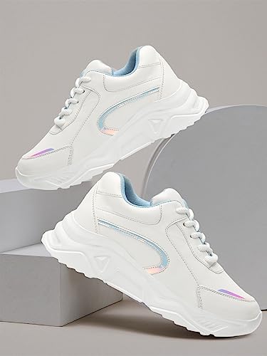 Image of Blinder Womens White Full Blue Laceup Sneakers