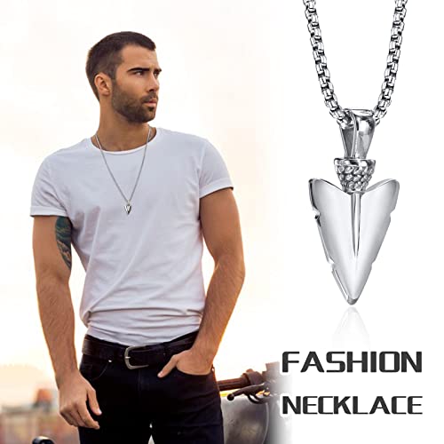 Mprainbow Stainless Steel Spearpoint Arrowhead Necklace - Vintage Viking Tribal Warrior Spear Head Necklace Spearpoint Arrow Pendant Jewelry For Men Boys 24 Inch Chain #TOP4