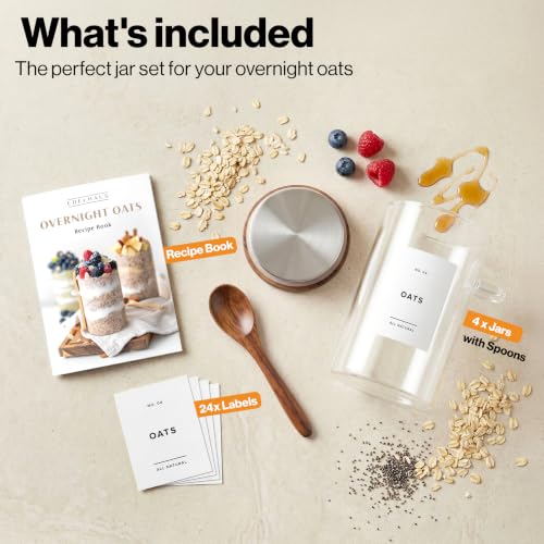 Image of EDELHAUS Overnight Oats Containers with Lids - Glass Mason Jars, Meal Prep