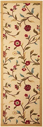 HomeAccess New Garden Ivory Floral Design Rubber Backed Non-Slip Runner Rug Carpet 2' x 5'